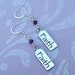 By His Grace Inspirations - Inspiring Silvertone Faith Tag Charm Dangle Earrings with Purple Velvet Swarovski Crystals