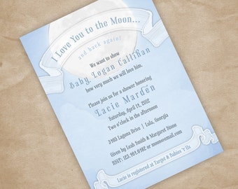 Print Your Own Love You to the Moon Baby Shower Invitation