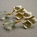 Green Amethyst Earrings with Triple Gold Leaf Handmade Green Gemstone Earrings, Mint Green Gold Earrings