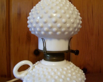 Hobnail fenton Antique  glass Finger Light lamp  Fenton Milk ch Glass milk Oil Fren poppy  Lamp