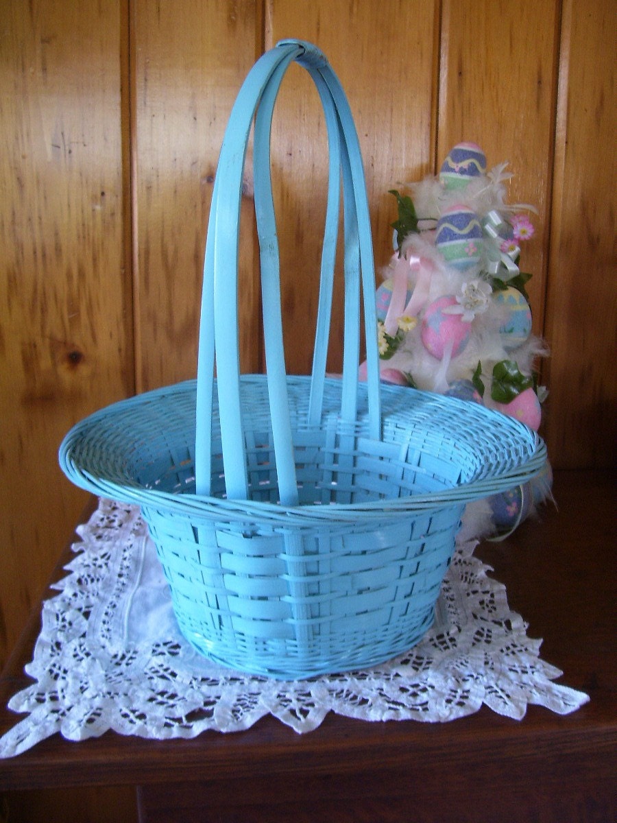 Baby Blue Wicker Basket Beautiful Vintage by