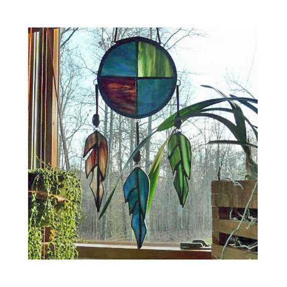 Stained Glass Suncatcher / Unique Panel Native American