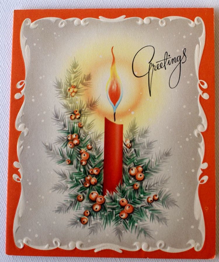 1940s Vintage Candle Christmas Card unused