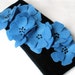 Knit Headband Ear Warmer Black with Blue Floral Cascade