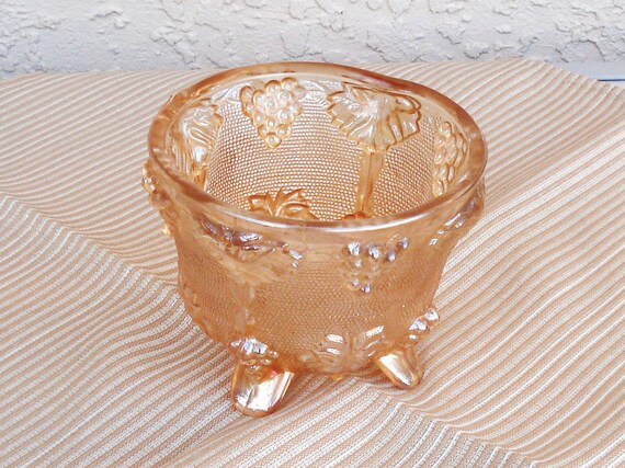 Download Vintage CARNIVAL Glass Peach Color Footed Bowl.