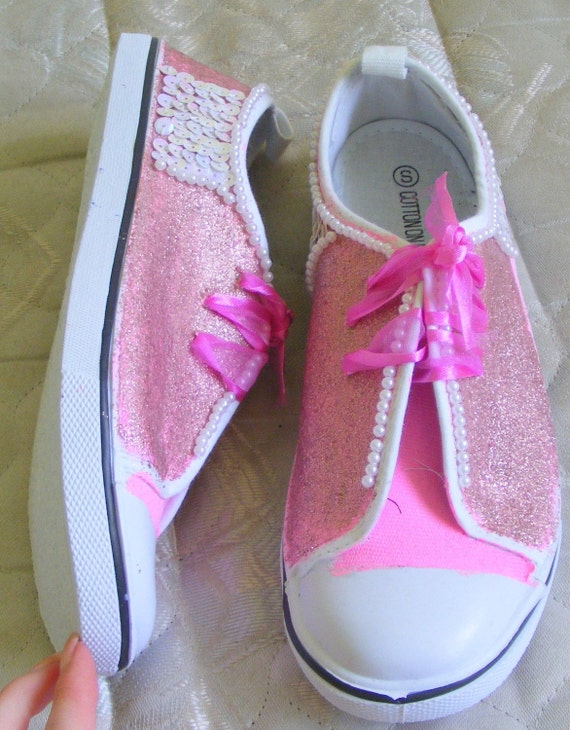 Ladies Pink Glitter Sneakers. by Nessbowify on Etsy