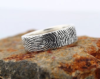 Your Custom Fingerprint Ring - Sterling Silver Engraving Wedding Band - Blackened style