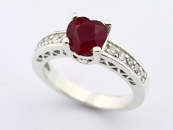 Natural Blood red Heart Shaped Ruby Solid 14k white gold