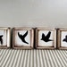 Black Bird Flight painting- Set of four 4"x4" solid distressed wood beveled plaques for wall display