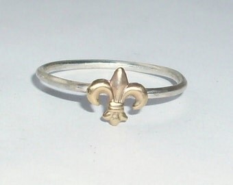 Little Fleur De Lis- Sterling Silver and Brass -Stacking Ring