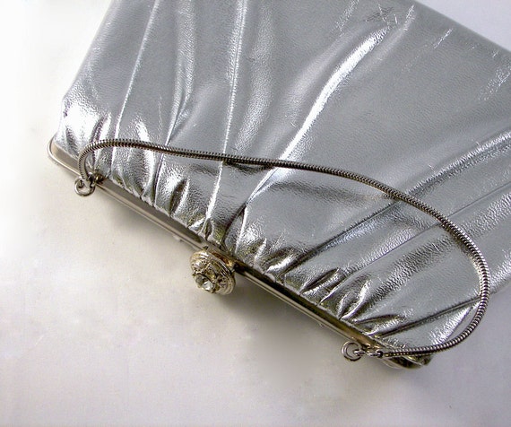 Vintage 1960's Shiny Silver Purse with Rhinestone Clasp