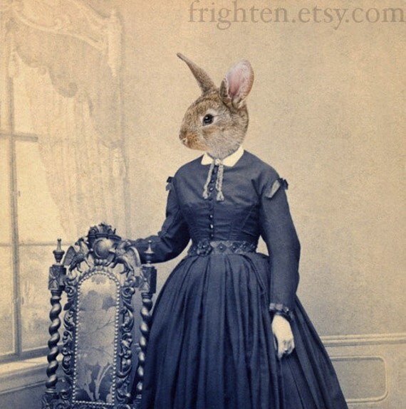 Victorian Rabbit Art Print Animal Art Easter Art Blue by frighten