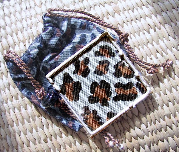 Animal Fabric Vanity Purse Mirror Covered w Black by Jackiesglass