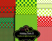Polka Dot Holiday backgrounds, set 8, Christmas polka dot digital backgrounds, printable polka dot backgrounds for Christmas set of 15 Il_170x135