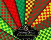 Christmas Check Digital Paper Checkerboard Background Printable Paper Christmas Party Paper Red Green Digital - Instant Download Il_170x135