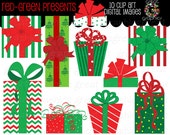 Christmas Present Clip Art Red and Green Christmas Present Printable Clipart for Holiday Photo Cards and Invitations - Instant Download Il_170x135