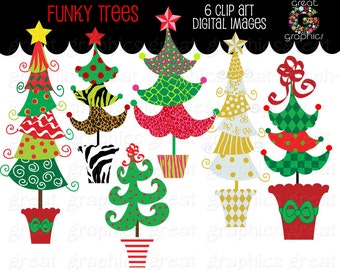 Christmas Tree Clipart Christmas Clip Art Digital Christmas Funky Christmas Tree Clip Art Printable Christmas Tree - Instant Download