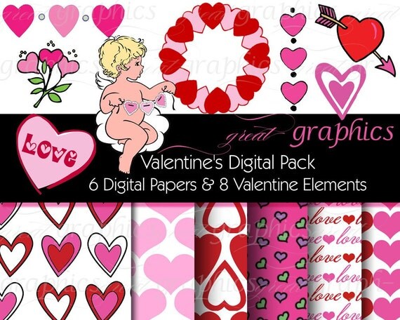 Valentine Paper, Valentine Clip Art, Valentine Party Paper, Valentine Clipart, Digital Valentine Images, Instant Download Il_570xn