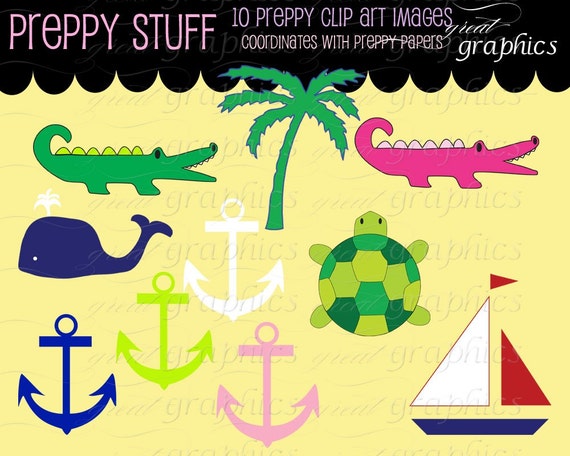 Preppy Clip Art Digital Clipart Preppy Alligator Preppy Whale Anchor Sailboat Printable Preppy Digital Clip Art - Instant Download Il_570xn