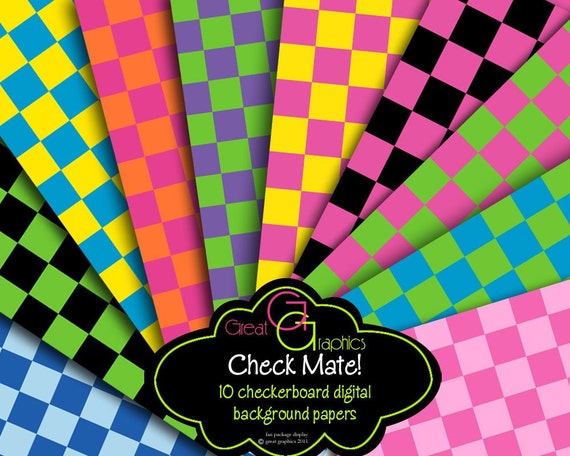 Checkerboard Digital Paper Checkered Paper Printable Party