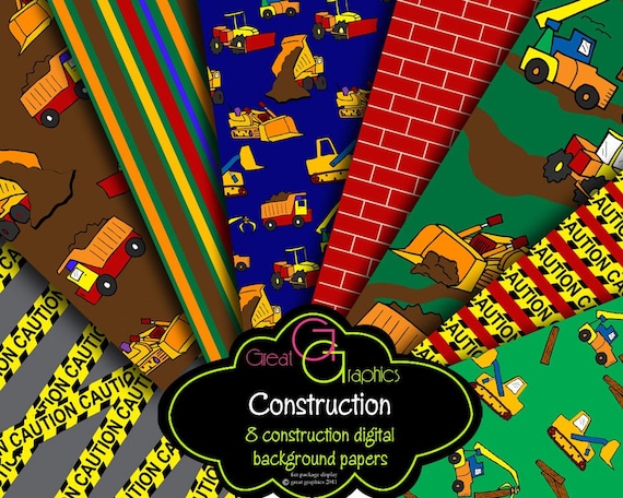 Construction Paper Construction Party Digital Paper Printable Kids Construction Party Background Truck - Instant Download Il_570xn