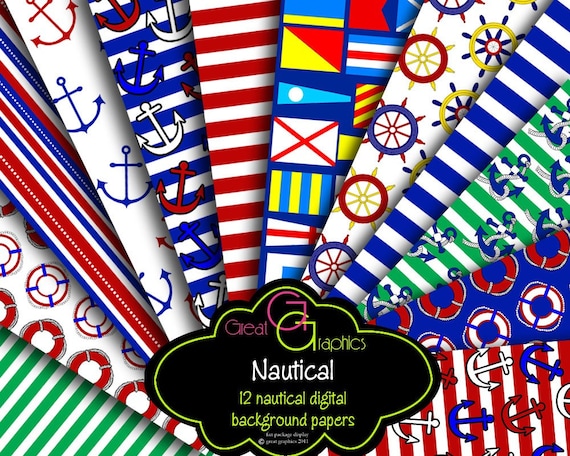 Nautical Paper Digital Nautical Digital Paper Nautical Digital Paper Nautical Flag Nautical Stripe - Instant Download Il_570xn