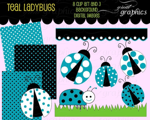 Lady Bug Clip Art Teal Ladybug Digital Clip Art Digital Paper Ladybug Clipart Printable Ladybug Party Paper - Instant Download Il_570xn