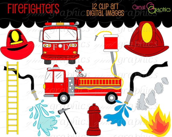 Firefighter Clipart Fireman Firefighter Clip Art Fire Engine Clip Art Digital Clip Art Birthday Party Clip Art Instant Download Il_570xn
