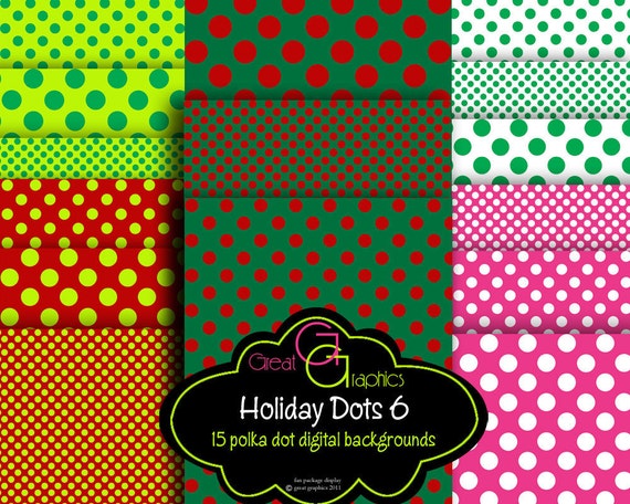 Polka Dot Christmas backgrounds, set 6, printable holiday background sheets, digital polka dot Christmas background papers Il_570xn