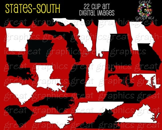 State Clip Art Map Digital Clipart Alabama Georgia Florida Mississippi Tennessee Louisiana Virginia Arkansas Carolina - Instant Download Il_570xn