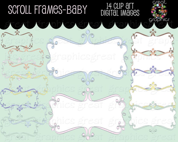 Swirly Frame Calligraphy Digital Frame Clipart Digital Clip Art Frame Digital Scrapbook Frame Instant Download Il_570xn