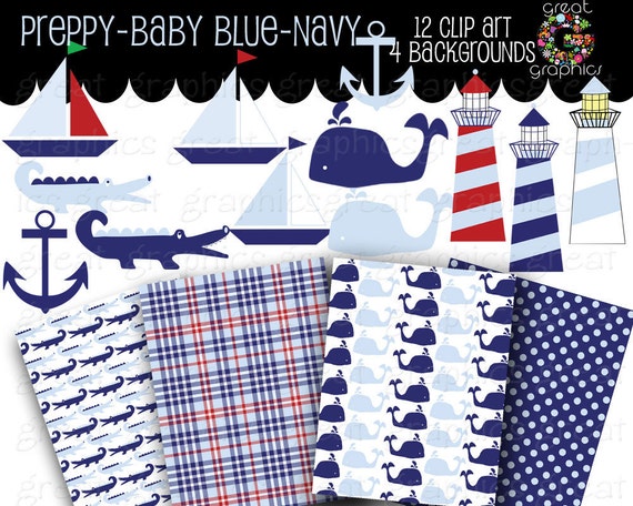 Preppy Paper Preppy Clip Art Preppy Digital Paper Printable Background Preppy Whale Alligator Navy Blue Baby Blue - Instant Download Il_570xn