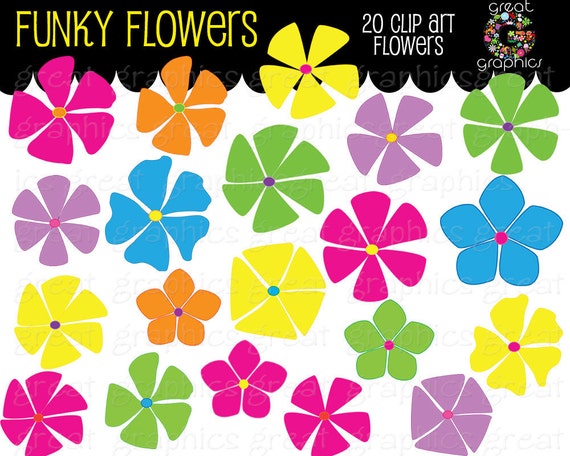 Retro Clipart Retro Flower Clipart Digital Retro Clip Art Flower Printable Flower Clip Art Scrapbook Clip Art - Instant Download Il_570xn