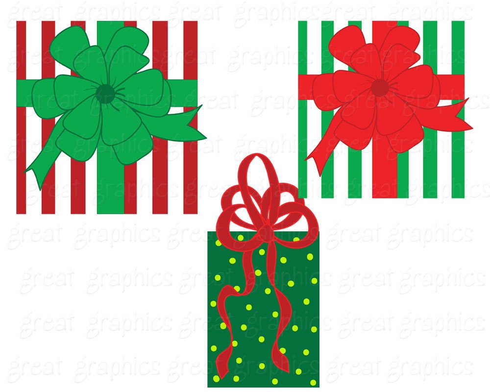 Christmas Present Clip Art Red and Green by GreatGraphics on Etsy