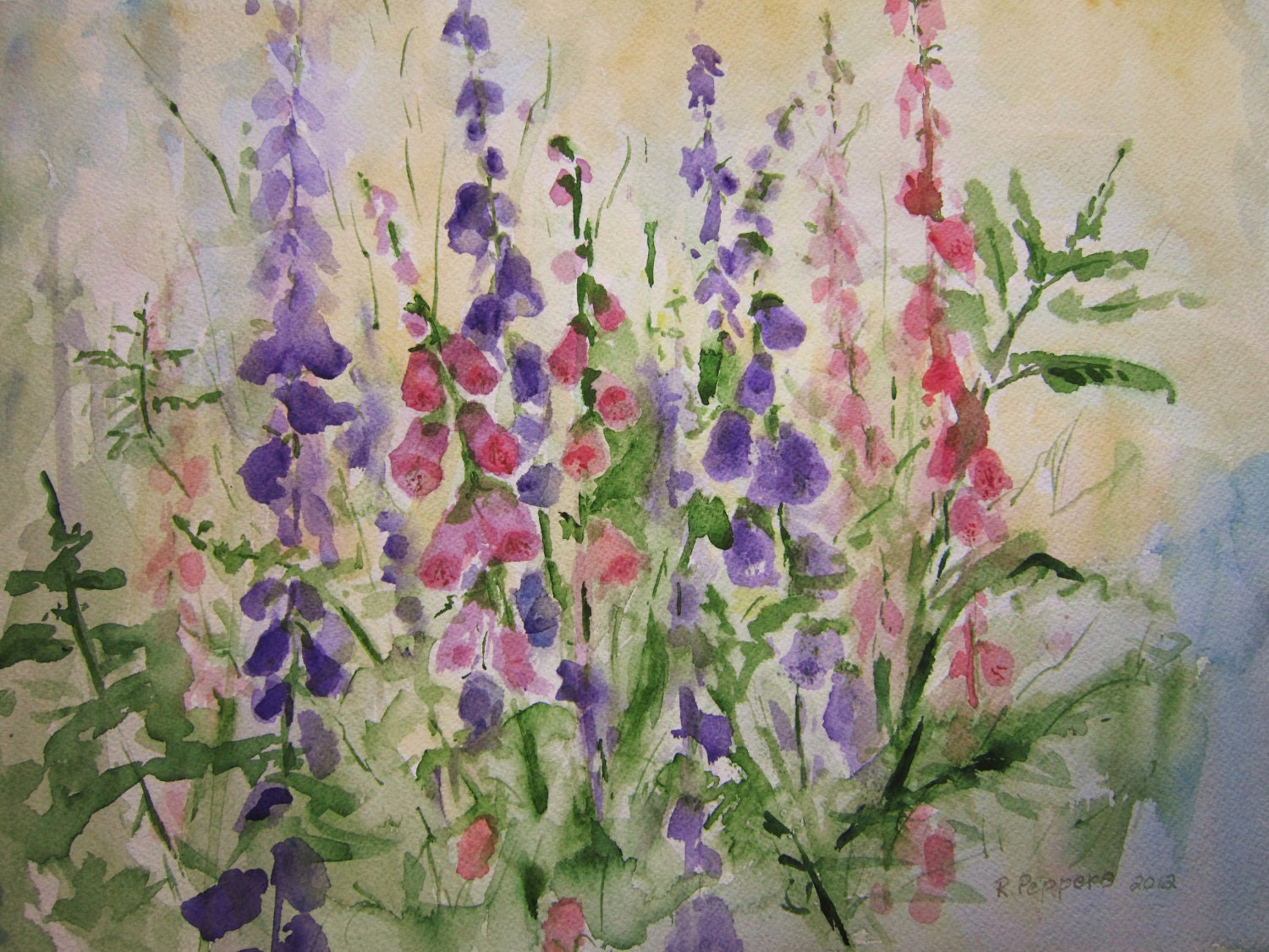 Foxgloves Print of Original Watercolor Painting watercolor