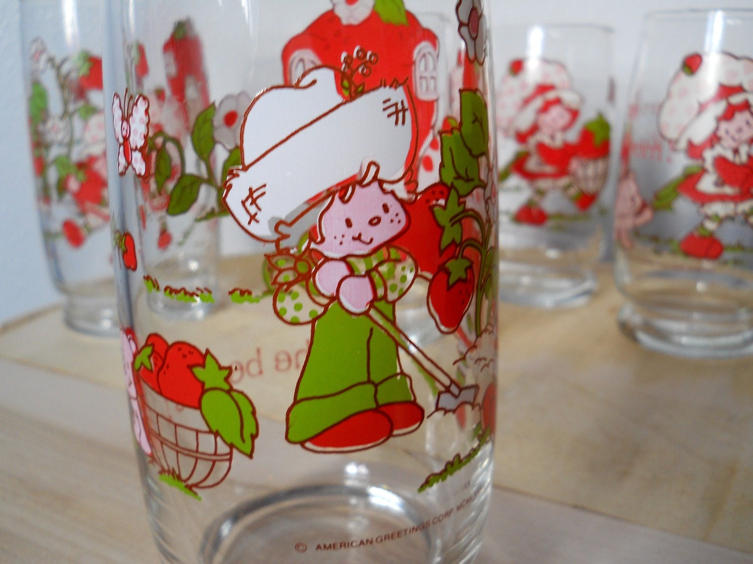 Vintage Set Of 5 Strawberry Shortcake Glass Cups 9132