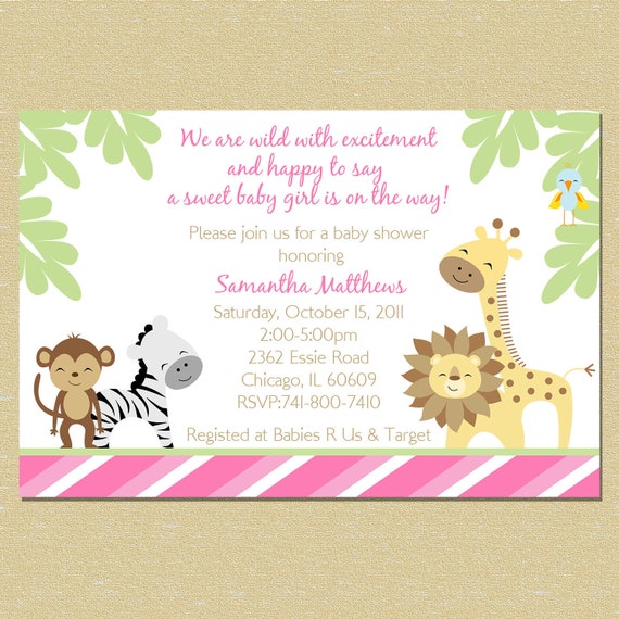 Pink Jungle Baby Shower Invitation Girl by LittleMunchkinPrints