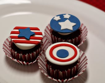 Fondant 4th of July Stars and Stripes Patriotic Toppers for Decorating Cupcakes, Cookies or Brownies for an Independence Day