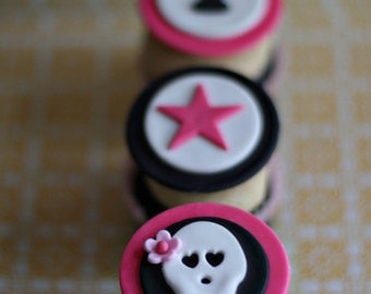 Fondant Skull, Rock Star and Age Toppers for Decorating Cupcakes, Cookies and Brownies