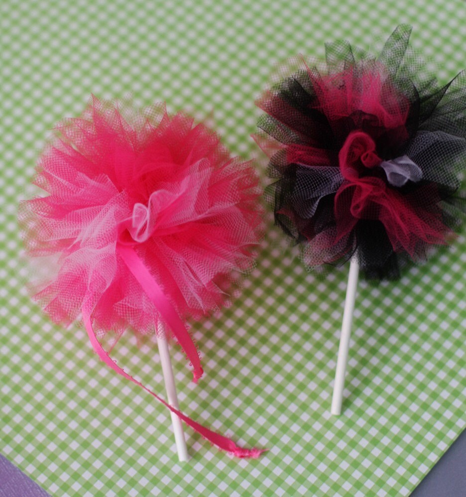 Cupcake Tulle Pom Pom Poof Topper on a Stick by parkersflourpatch