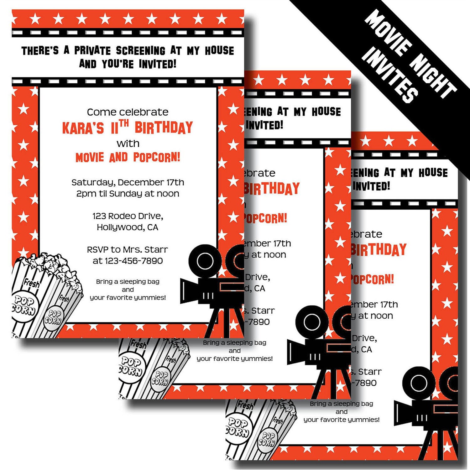 Movie Invitation Movie Party Invitation Movie Birthday