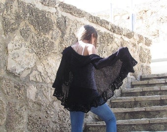 Black wraps shawl Knitted shawl Shawl wrap Black shawl Large shawl Women's Clothing Accessories Crochet Shawl