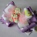 Easter Hair Bow, Easter Bunny Bow Purple and White with Easter Egg Print Ribbon, Pink Marabou Feathers, Rhinestones and Easter Bunny Center.