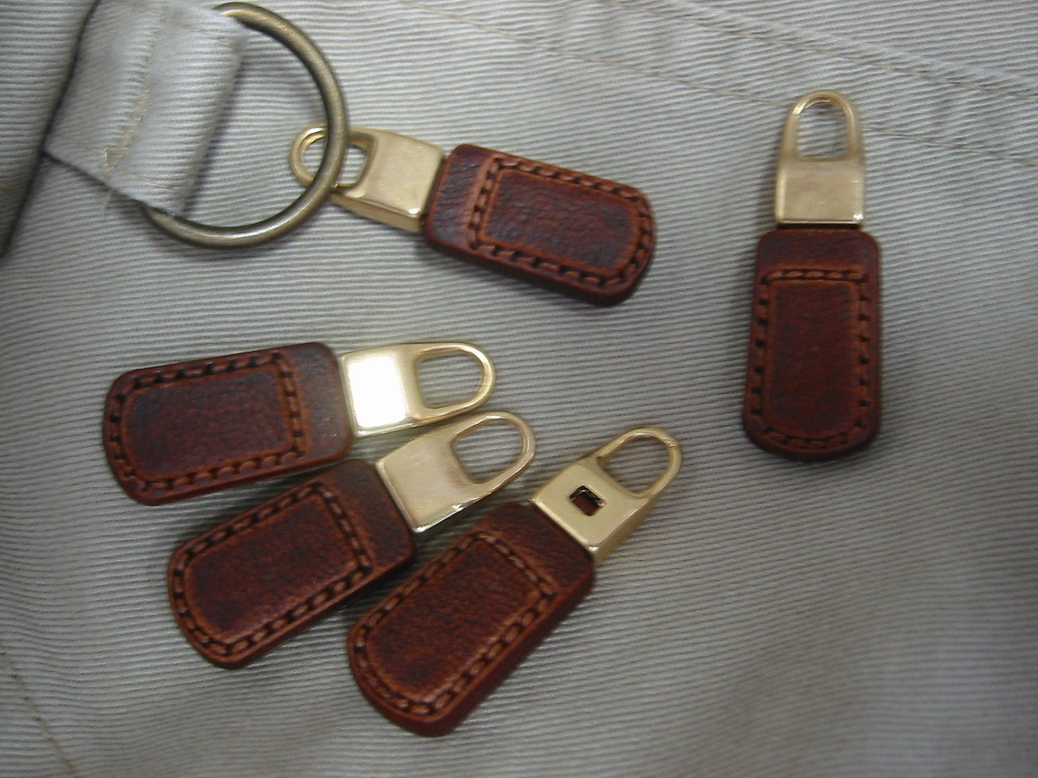 Zipper Pull Brown Imitation leather with Gold Lot of 5