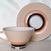 Retro Deco Noritake China Cup and Saucer Orange Black Peach Pre 1950s