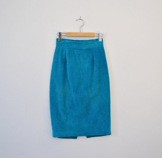 SALE turquoise suede leather high waist pencil skirt xs-s
