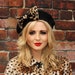 Black Hat- Black Beret Hat with Leopard Fake Fur Bow