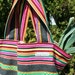 Eco Friendly Upcycled Farmer's Market Tote, Made from Repurposed Tablecloth, Pink and Gray Stripe Print