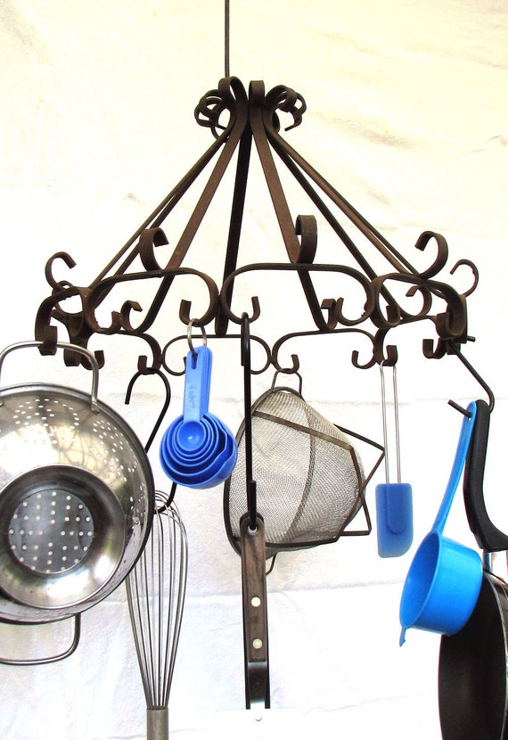 Antique Wrought Iron Hanging Pots & Pan Rack or Kitchen