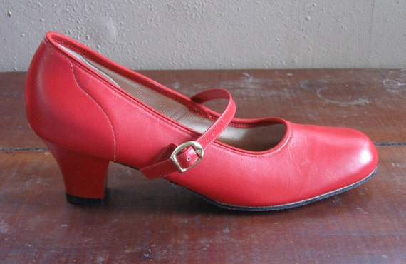 Red Leather Mary Jane Shoes Promenaders Dance Shoes